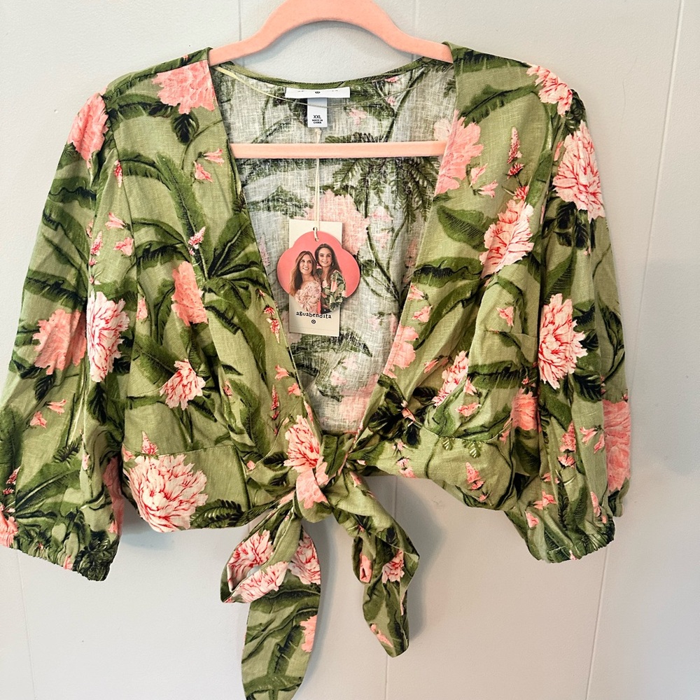 AGUA BENDITA TARGET Peony Print Set Linen Blend Boho Tied